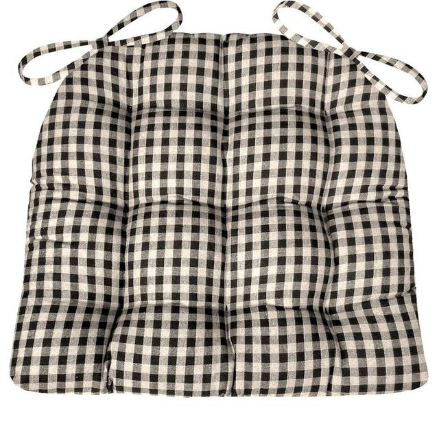 Barnett Home Decor Farmhouse Check Black and White Dining Chair Pad with Ties - Size Extra-Large Size 18 Chair Cushion - Latex Foam Fill - 100% Cotton, Made in USA - (Black White/XL)