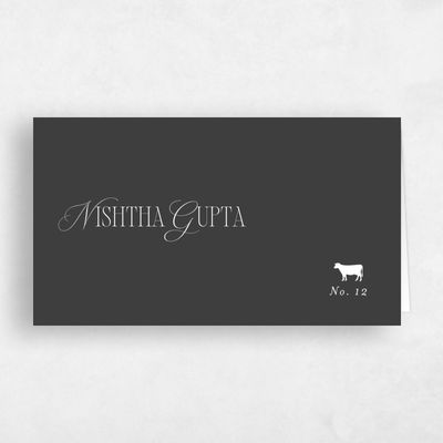 Dark Charcoal, Black Wedding Place Card - Orable Beef