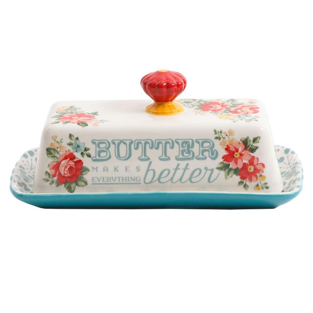 The Pioneer Woman Teal Vintage Floral Butter Dish