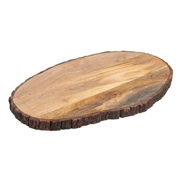 GoCraft Oval Wooden Cutting Board with Tree Bark Rim | Mango Wood Live Edge Chopping, Prep, Serve Board | Charcuterie Platter - 17" x 10"