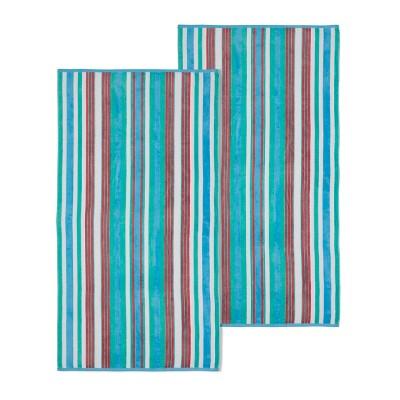 Textured Cotton Oversized Stripe Beach Towels (Set of 2) by Blue Nile Mills