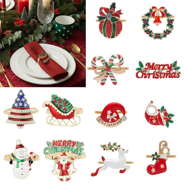 Joiverie Christmas Napkin Rings Set of 12, Gold Metal Napkins Holder Bulk for Dinner Table Xmas Holiday Party Decor 12pcs