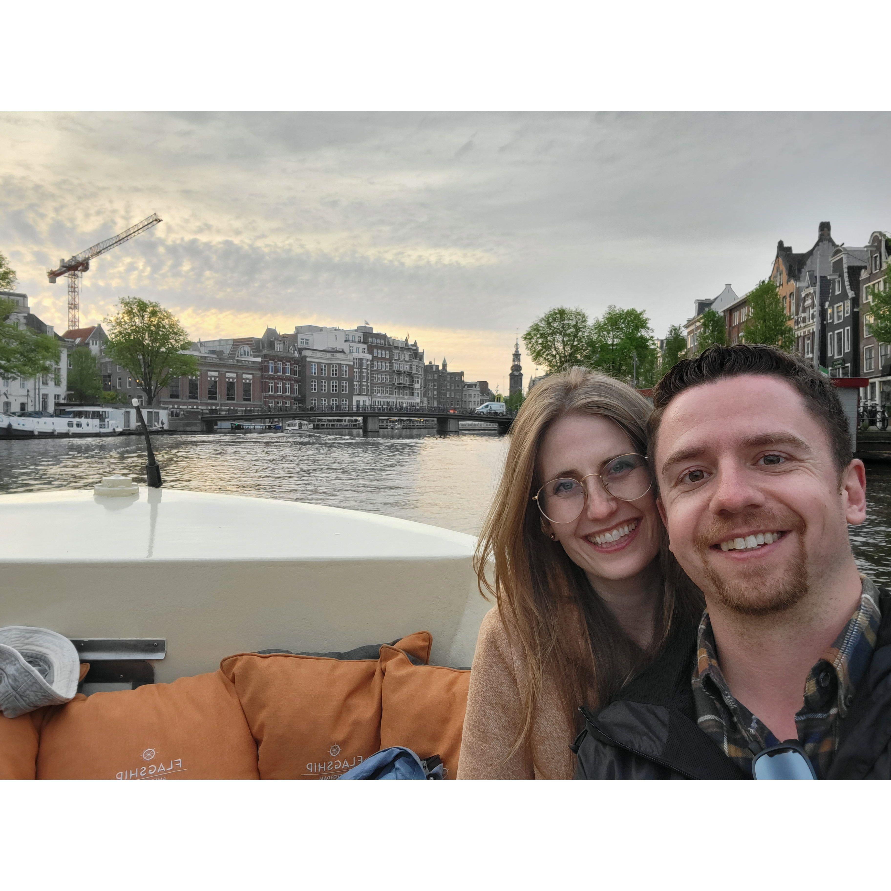 Taking a sunset boat tour through the canals in Amsterdam!