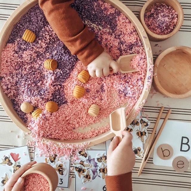 Montessori Tray Wood tray Round wood tray Sensory tray for kids Montessori sensory Natural Sensory bin Montessori sensory toy Christmas gift