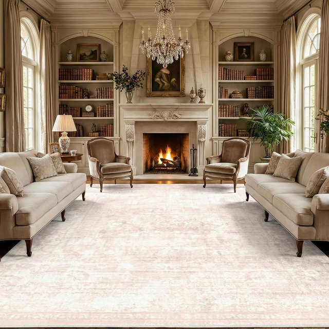 Homemate Washable Rug 9x12 Area Rugs - Vintage Faux Wool Rugs for Living Room Bedroom Dining Room - Non Slip Foldable Carpet Indoor Area Rug for Home Decor（9'x12', Pink