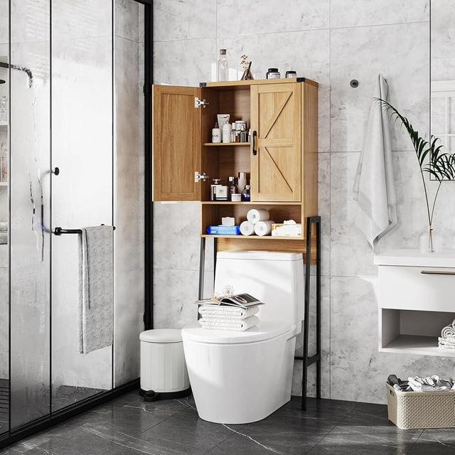 Over Toilet Storage with 2-Door Design Over The Toilet Storage Cabinet with Shelves Bathroom Organizers and Storage with Anti-Tip Device Over Toilet Organizer for Bathroom,Restroom,Laundry Natural