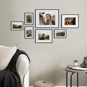 eletecpro Aluminum Gallery Wall Frame Set of 7, Including 1Pc 11x14, 2Pcs 8x10, 4Pcs 5x7 Photo Frames for Wall or Tabletop Display, Multiple Sizes Picture Frames Collage Wall Decor, Black