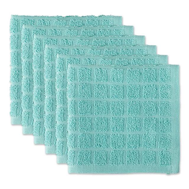 DII Basic Terry Collection Solid Windowpane Dishcloth Set, 12x12, Aqua 6 Piece