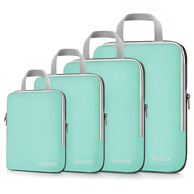 Gonex Compression Packing Cubes, 4pcs Expandable Storage Travel Luggage Bags Organizers (4 PCS Mint Green)