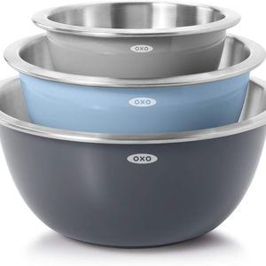 OXO Good Grips 3-Piece Stainless Steel Mixing Bowl Set, Blue/Gray