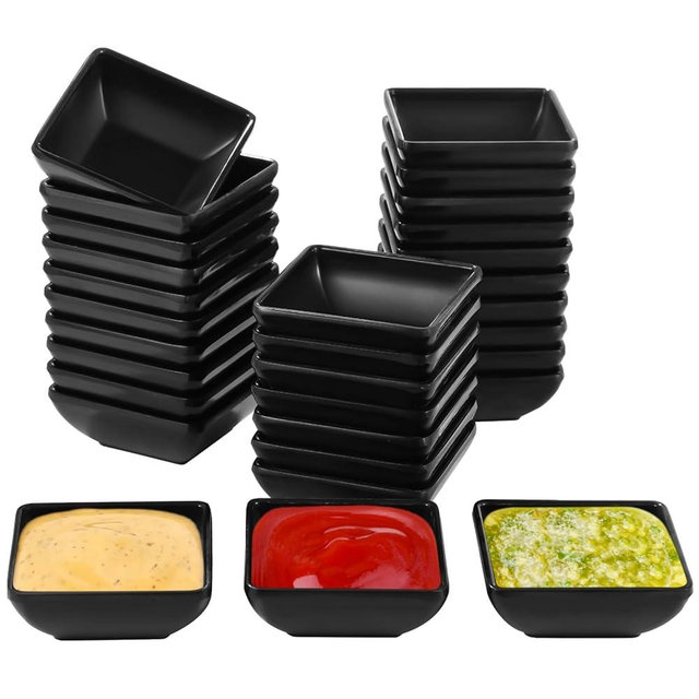 Homaisson 30 PCS Square Dipping Sauce Bowls, Soy Sauce Dishes Dip Bowls, 3 oz Black Small Dish Pinch Cups for Condiment, Soy, BBQ, Desserts