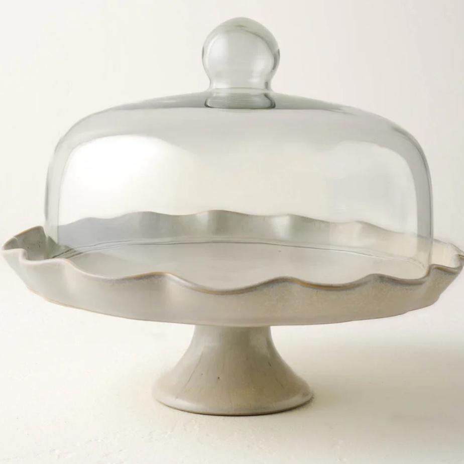 French Grey Ruffle Cake Stand with Dome