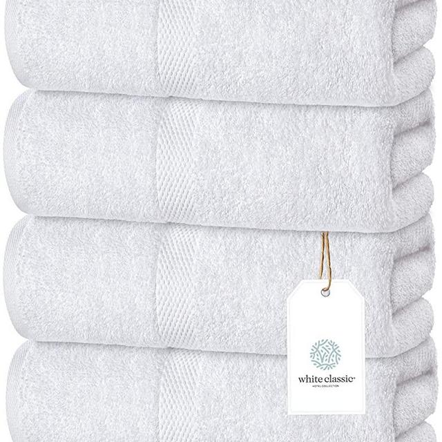 White Classic Luxury Bath Towels Large - Cotton Hotel spa Bathroom Towel | 30x56 | 4 Pack | White