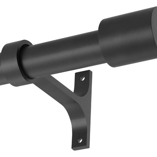 Matte Black Curtain Rods 28-48" - Decorative with Cap Finials, Adjustable 1-Inch Thick, Single Telescoping Rod