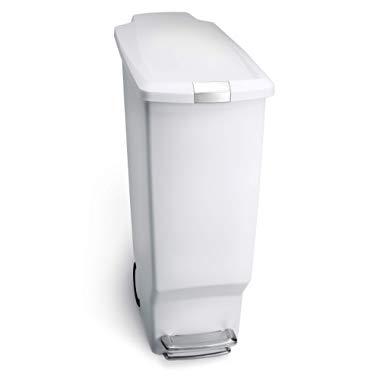 simplehuman 40 Liter / 10.6 Gallon Slim Kitchen Step Trash Can, White Plastic With Secure Slide Lock