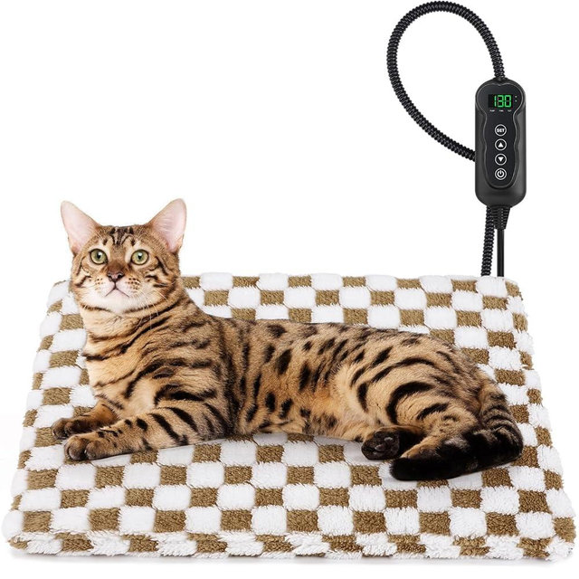 MIXJOY Heated Cat Bed, 11 Adjustable Temperature Cat Heating Pad Indoor with Timer, Pet Heat Pad for Cats Dogs, Electric Dog Heating Pads with Washable Cover, Heated Pet bed-18''x16'', Small
