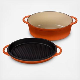 Oval Dutch Oven with Reversible Grill Pan Lid