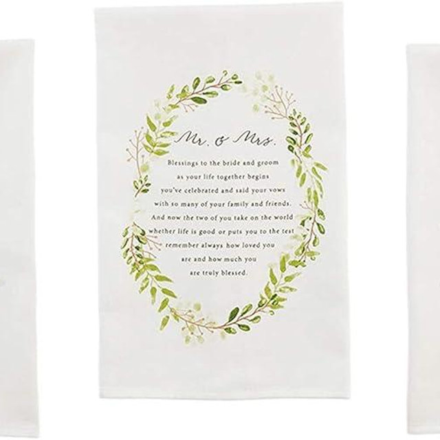 Wedding Flour Sack Kitchen Towels Gift Mr. and Mrs Gift Set of 3 by Mud Pie Bridal