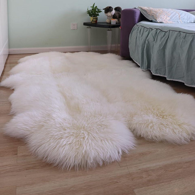 Woolous Sheepskin Rug 4x6 ft - Large Genuine New Zealand Lambskin Wool Quad Pelt Sheep Skin Fur Throw Area Rug for Nursery, Bedroom, and Living Room Decor (Ivory-White)