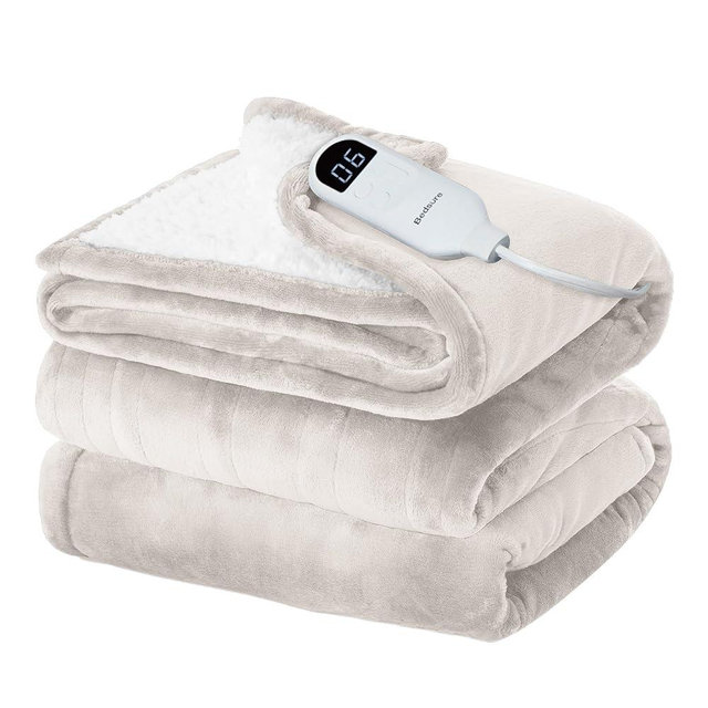 Bedsure Heated Blanket Electric Twin/Full - Flannel Electric Blanket, Heating Blanket with 10 Time Settings, 6 Heat Settings, and 8 hrs Timer Auto Shut Off (62x84 inches, Cream)