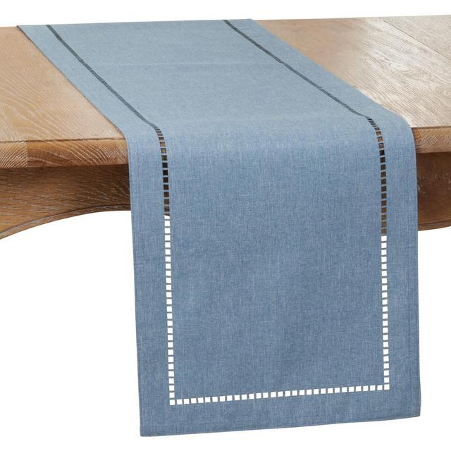 Saro Lifestyle Dining Table Runner With Laser-Cut Hemstitch Design, Denim, 14" x 72"