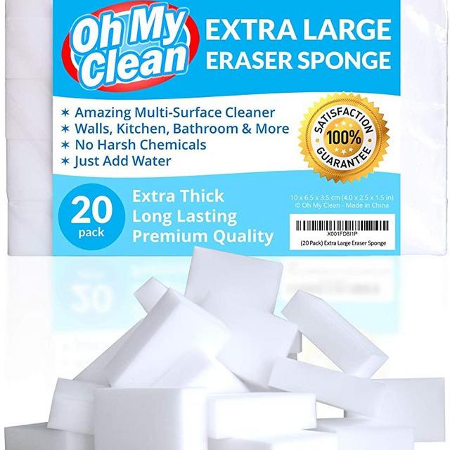 (20 Pack) Extra Large Eraser Sponge - Extra Thick, Long Lasting, Premium Melamine Sponges in Bulk - Multi Surface Power Scrubber Foam Cleaning Pads - Bathtub, Floor, Baseboard, Bathroom, Wall Cleaner