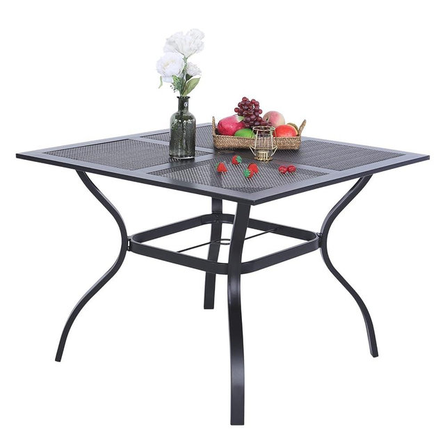 PHI VILLA 37 Inch Outdoor Dining Table Metal Steel Mesh Patio Dining Table Umbrella Table with 1.57" Umbrella Hole (Mesh)