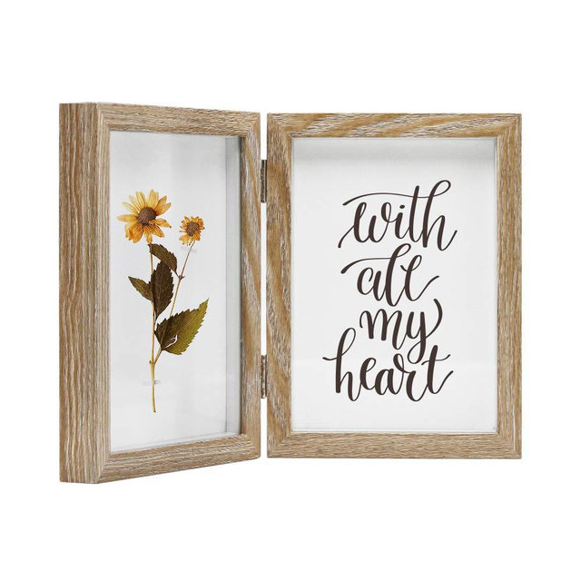 Afuly 5x7 Double Picture Frame Hinged Wooden Vertical Photo Frames for Desk Unique Wedding Gifts