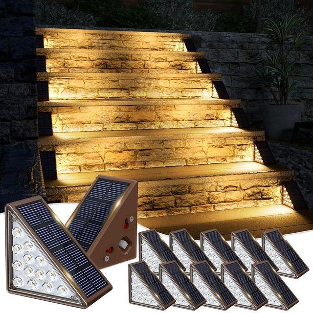JOFIOS Solar Step Lights for Outside,12pack Solar Stair Lights Outdoor Waterproof IP67,Outdoor Deck Step Lights,Solar Outdoor Lights for Staircase,Patio,Front Step(Warm Brown)