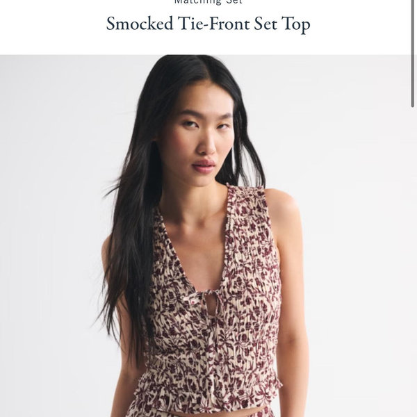 Smocked Tie-Front Set Top (burgandy)