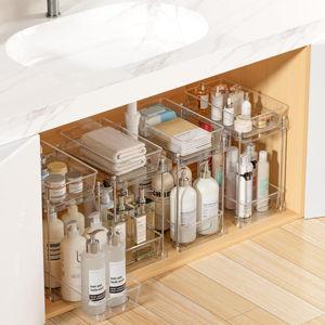 Vtopmart 4 Pack Higher Bathroom Organizer, 2 Tier White Under Sink Organizers Vanity Countertop Storage Container,Cabinet Drawers Bins, Pull-Out Organization with Track for Pantry, Kitchen