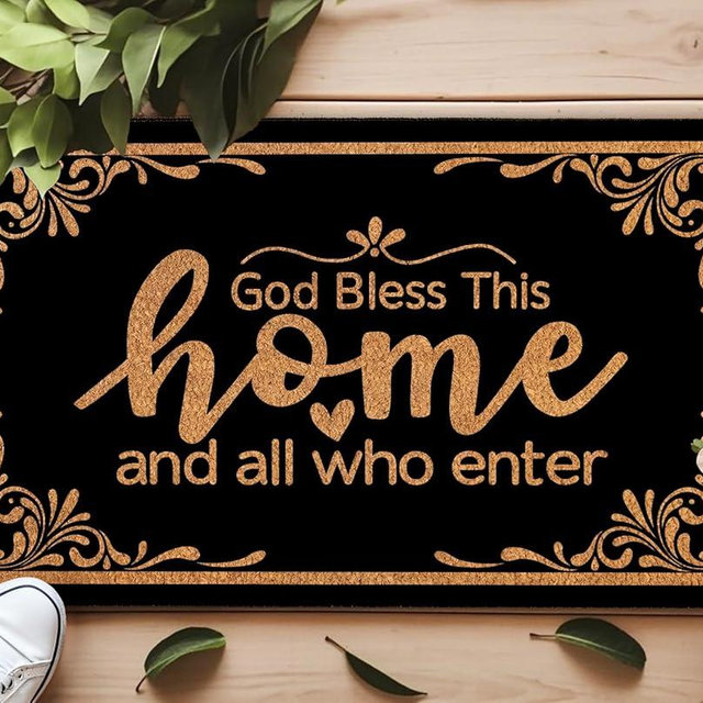 YSYTMAT Bless This Home Doormat - Christian Funny Welcome Mat with Non-Slip Waterproof Back, Large 17x30 Inch for Front Door & Office Entrance, Black Faith-Based Indoor Outdoor Rug
