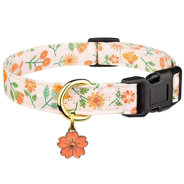 Cotton Handmade Dog Collar Cute and Distinctive Patterns Pink Sunflower with Pendant for Girl Boy Dogs Collars L