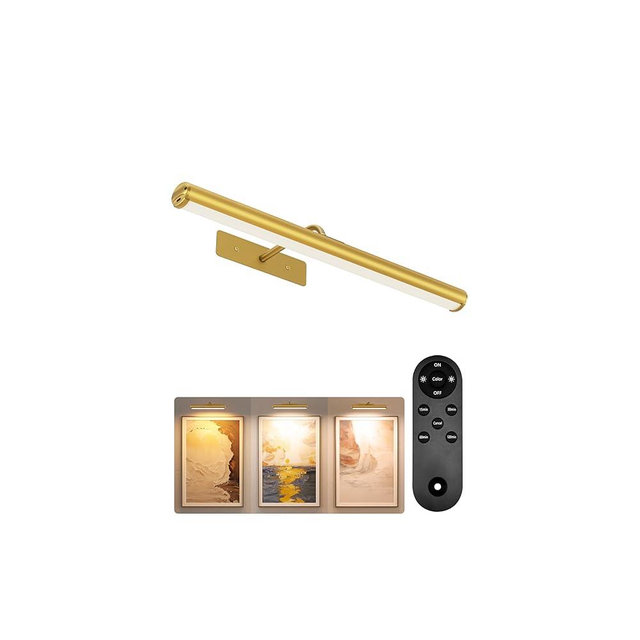 EZVALO Picture Lights for Wall, 6000mAh Rechargeable Battery 16″ Painting Light with Remote, 3 Color Temps Wireless Art Light for Gallery, Living Room, Hallway (Gold)