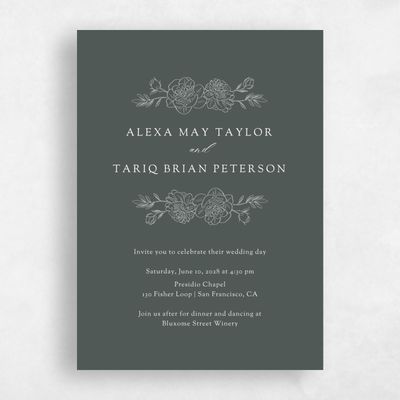 Green Floral Wedding Invitation - Mauve Classic