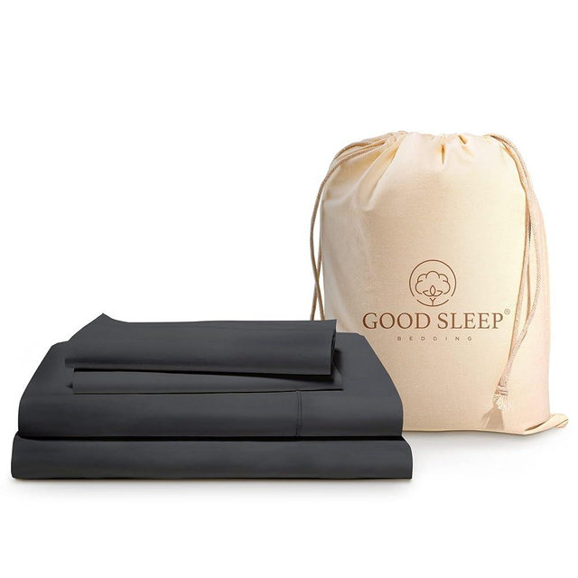 Good Sleep Bedding Cotton Sheets - King Size 4 Pc Sheet Set, 800 Thread Count, 16" Deep Pocket, Breathable, Sateen Weave - Dark Gray