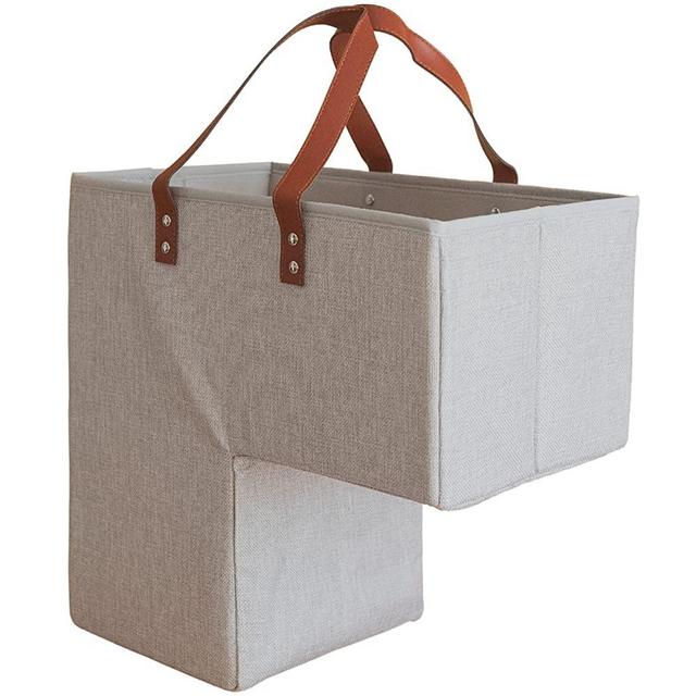 Staircase baskets for storage | Find a wide variety to match every stair | Premium stair organizer | Great for keeping your stairway clean | baskets for stairsteps (Blurred beige with leather handles)