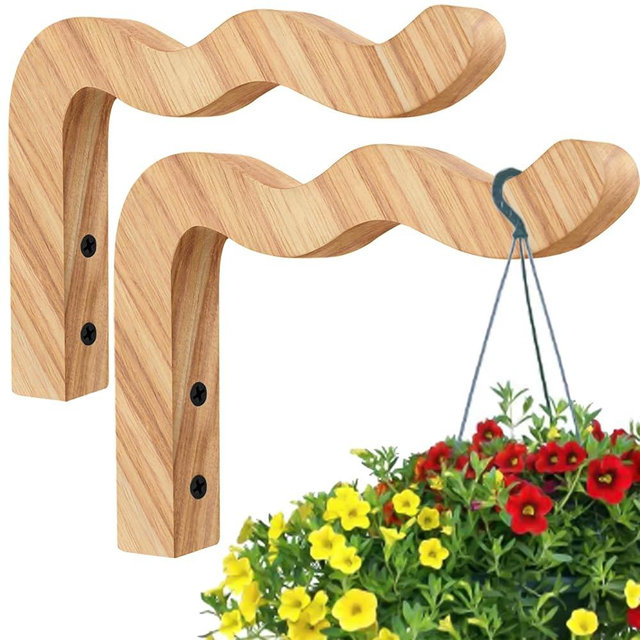 HCDHAKN Plant Hanger, Plant Hooks for Hanging Baskets 2 Pcs, Wooden Hanging Baskets, 6.7 Inches, Perfect for Flower Pots, Lanterns, Wind Chimes, Lamp Decorations, and Garden Ornaments (Wave-Shaped)
