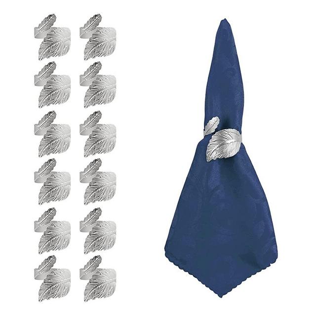 LONMTOS Leaf Shape Napkin Rings Silver Napkin Rings for Table Setting Anniversary, Birthday, Christmas, Easter, Fall, Halloween, Thanksgiving, Party of Table Setting