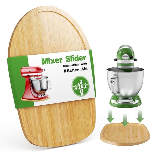 Food-Grade Bamboo Mixer Slider for KitchenAid 4.5-5 Qt Tilt Head Stand Mixer, Appliance Sliding Mat for Kitchenaid Artisan, Kitchen Countertop Storage Accessories Mixer Moving Tray Attachments