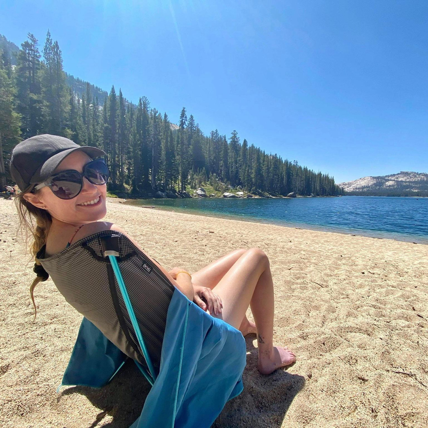 We hiked the perimeter of Lake Tenaya then relaxed on the beach with some PB&Js.