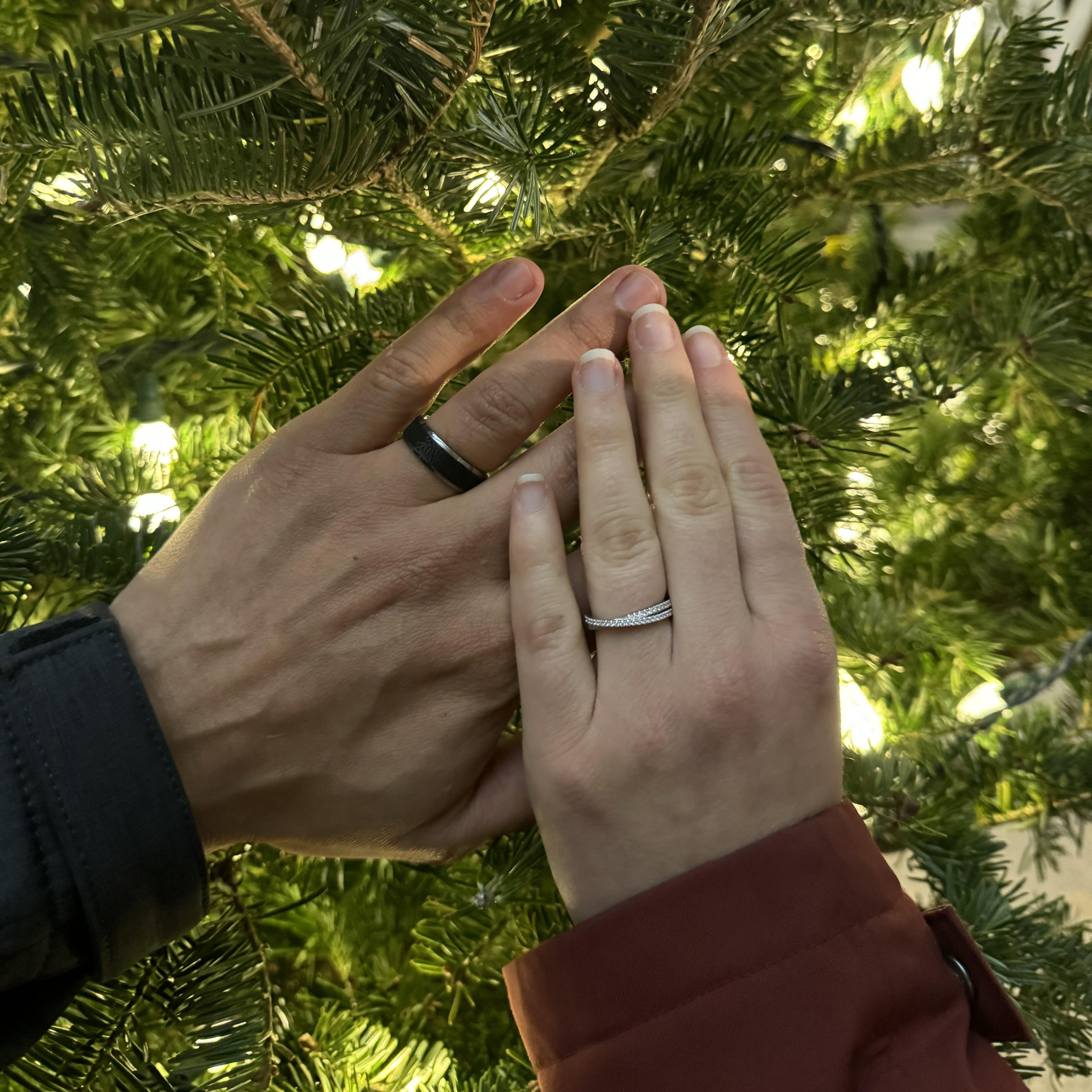 We picked out our rings together in Boston. We visited every jewelry store before finally finding our rings at the last stop!