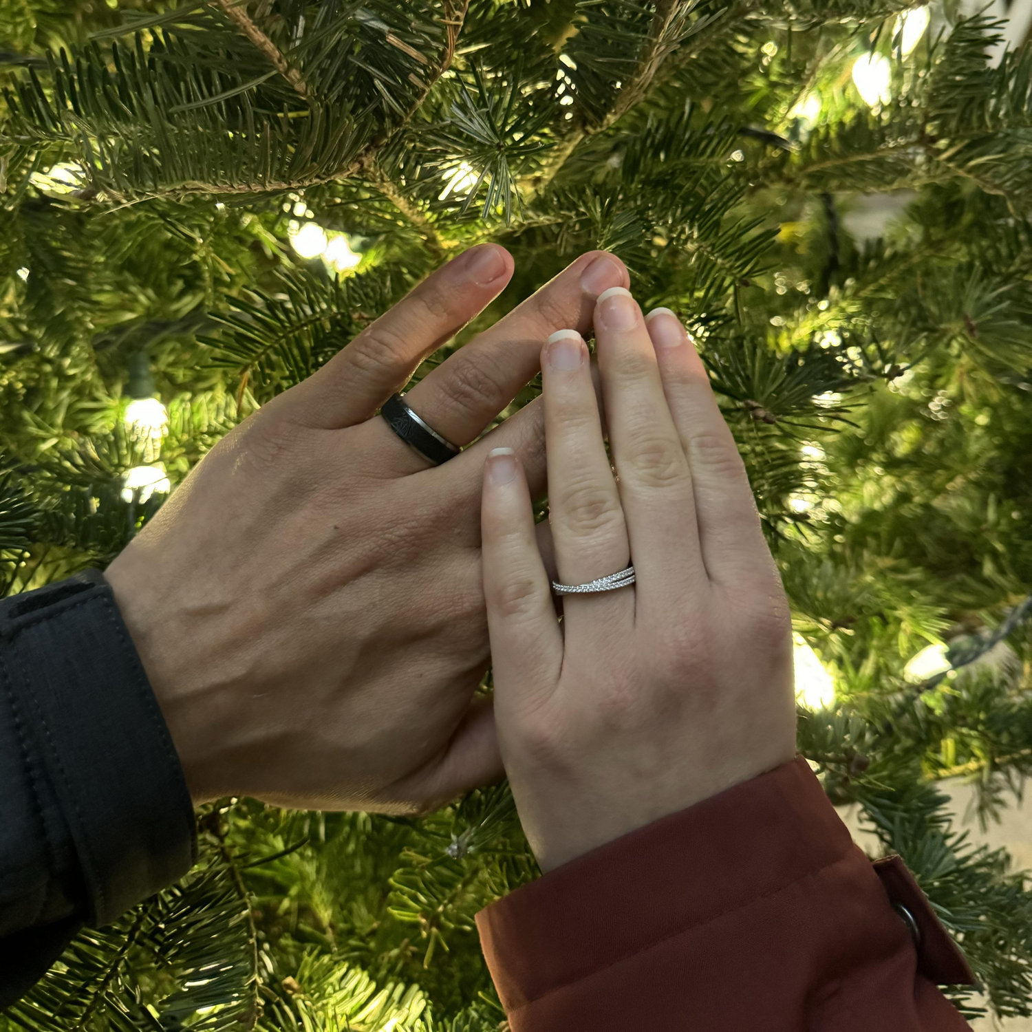We picked out our rings together in Boston. We visited every jewelry store before finally finding our rings at the last stop!
