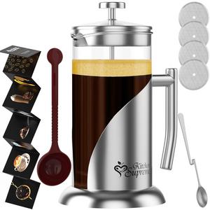 Kitchen Supreme - French Press Coffee & Tea Maker Complete Bundle | 34 oz | BEST Coffee Pot with 304 Stainless Steel & Double German Glass