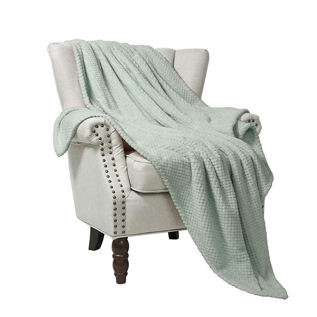 Exclusivo Mezcla Waffle Flannel Fleece Velvet Plush Large Throw Blanket – 50" x 70" (Mint)