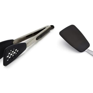 OXO Good Grips Large Silicone Flexible Turner, Stainless Steel & Good Grips Silicone Flexible Tongs Stainless,Black,