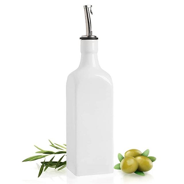 Sweejar Ceramic Olive Oil Dispenser Bottle, Opaque Oil Cruet Protects Oil To Reduce Oxidation, Suitable For Storage Of Oil, Vinegar, Soy Sauce And Other Liquids, 1 Piece, 19 Fl Oz (White)
