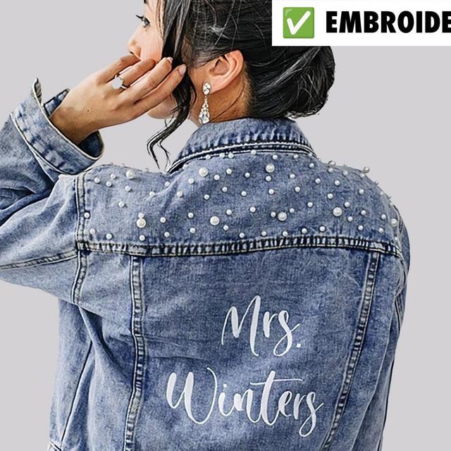 Embroidered Bride Denim Jacket, Bride Jean Jacket, Future Mrs Jacket, Custom Personalized Jacket, Wedding Jean Jacket, Wedding Gift
