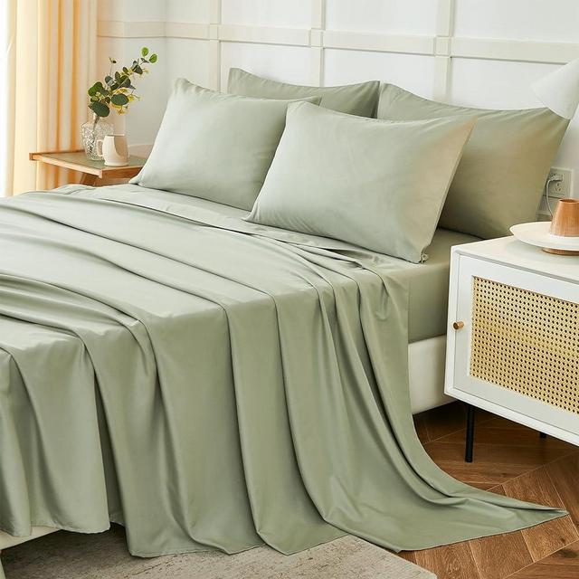ILAVANDE Queen Sheets Set 6 Piece,Hotel Luxury Super Soft 1800 Series Microfiber Queen Bed Sheets Set-Wrinkle Free & Breathable-14" Deep Pocket Sheets for Queen Size Bed(Queen,Sage Green)