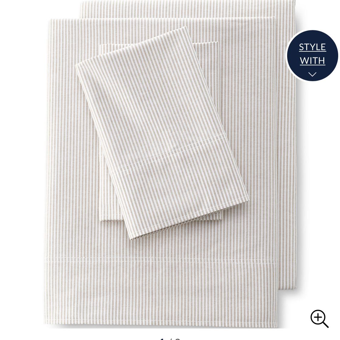 Cotton Oxford Stripe Bed Sheet Set - King Size Khaki Stripe